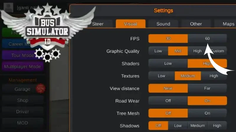 It is image on 60 fps in bus simulator indonesia mod apk.